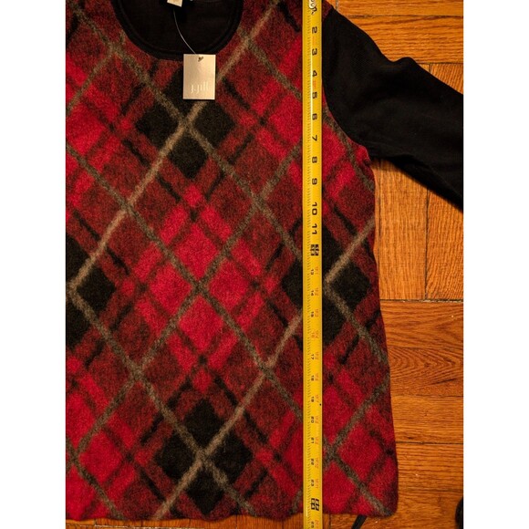 NWT J. Jill Crew Neck Sweater Women's Small Red Black Argyle Plaid Pullover - Picture 9 of 9